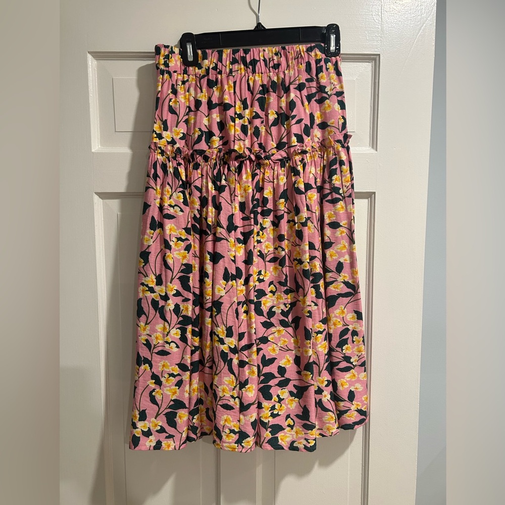 Moon River Pink Bubble Midi Skirt with Smocked Tie Front